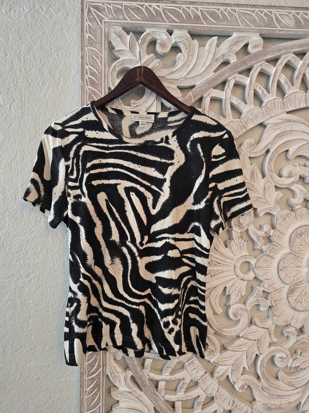 St. John Sport Zebra Print Embellished Knit Top Women's P